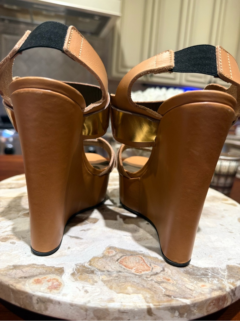 Marni Gold Metallic Platform Wedge Sandals 37 - Picture 6 of 12